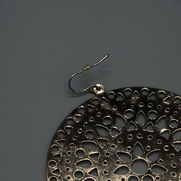 Round big graphic design set 2 gold pink earrings pierced dangle embossed READ - Picture 6 of 10